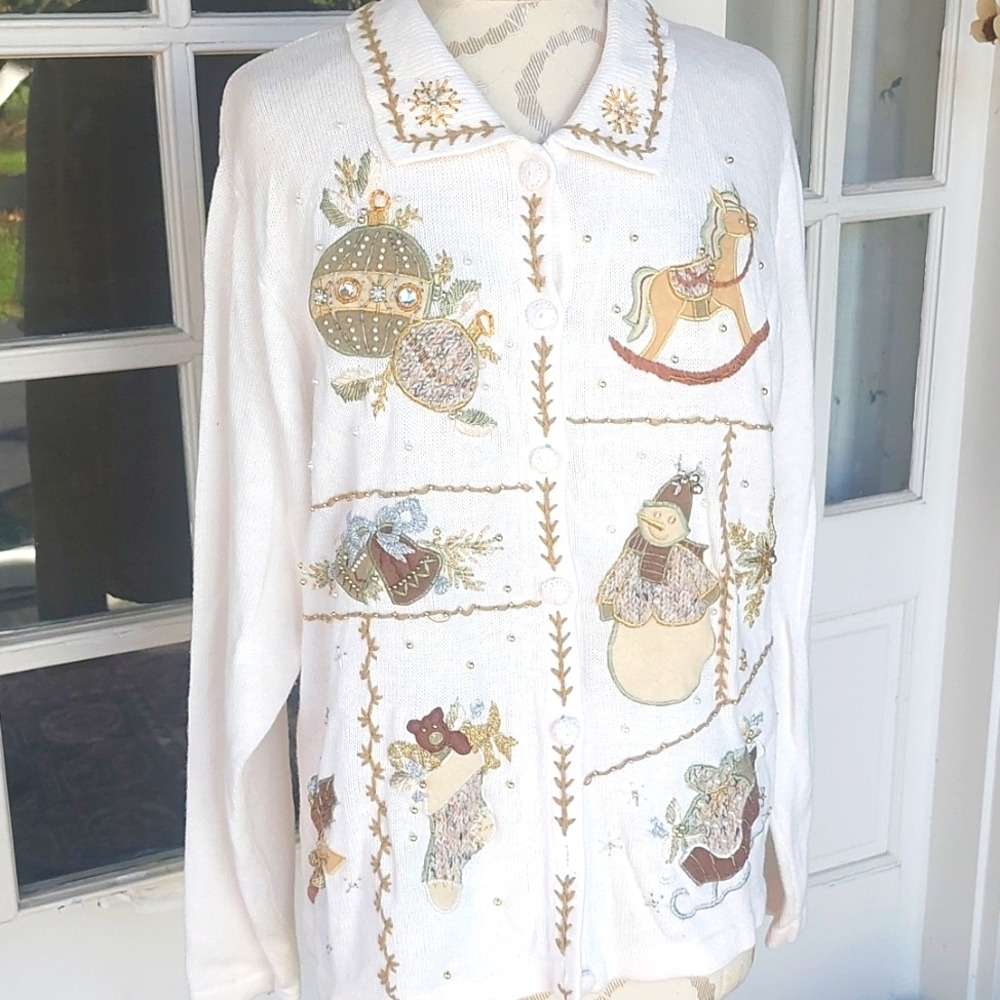 B.P. Design VTG Christmas Cardigan Sweater White Size Large